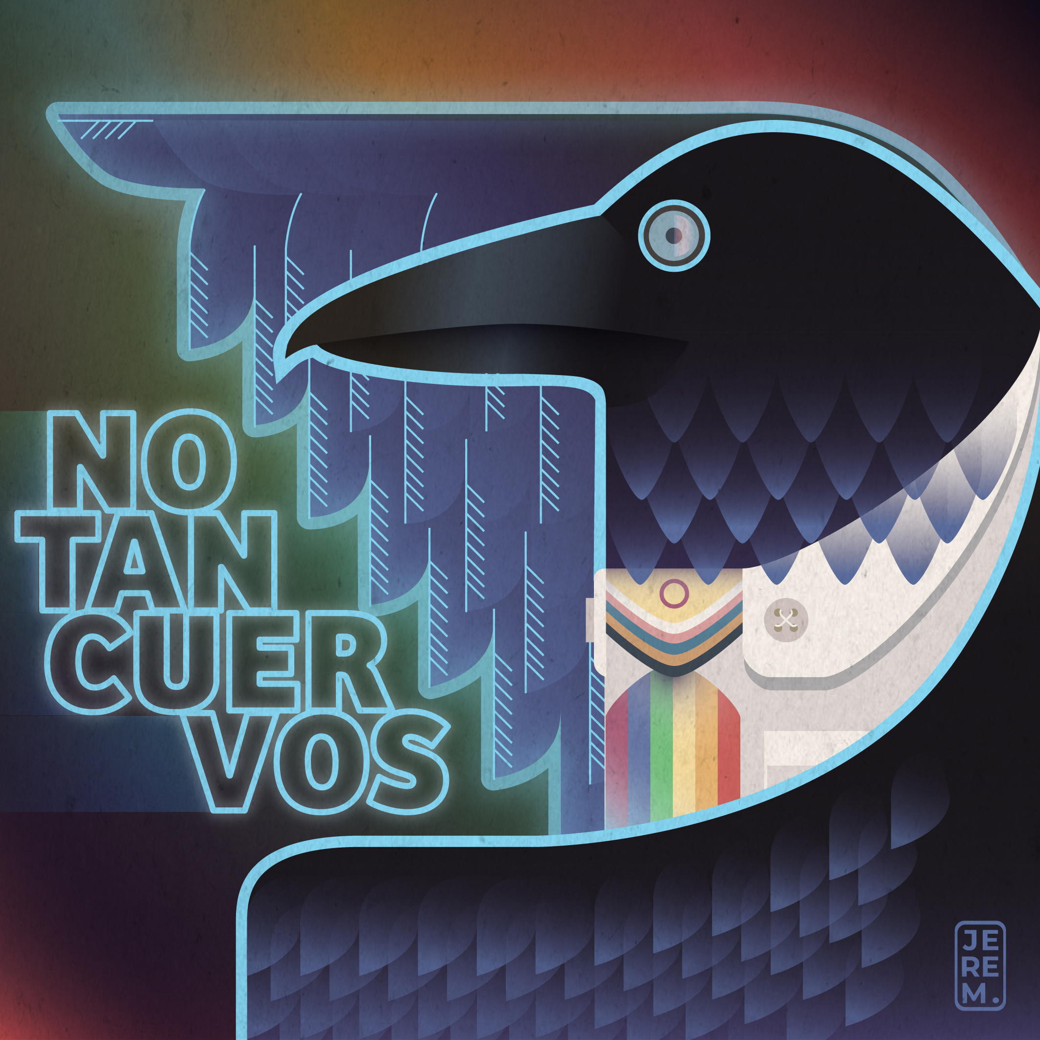 Imagen de cuervo en color violeta con degradé.